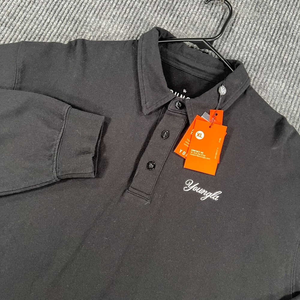 Youngla Sweatshirt Mens XL Extra Large Black Long Sleeve Collared Casual New